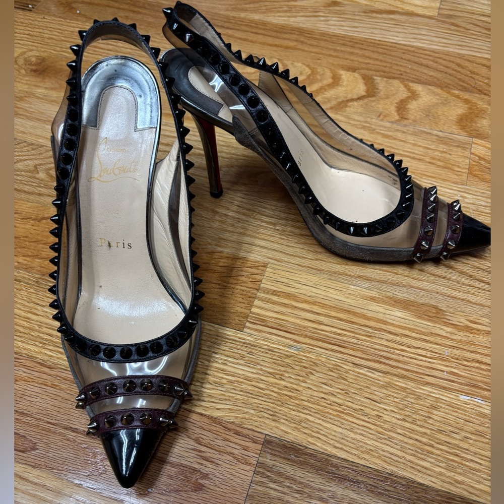 Christian Louboutin PVC spike sling back heels sz 37